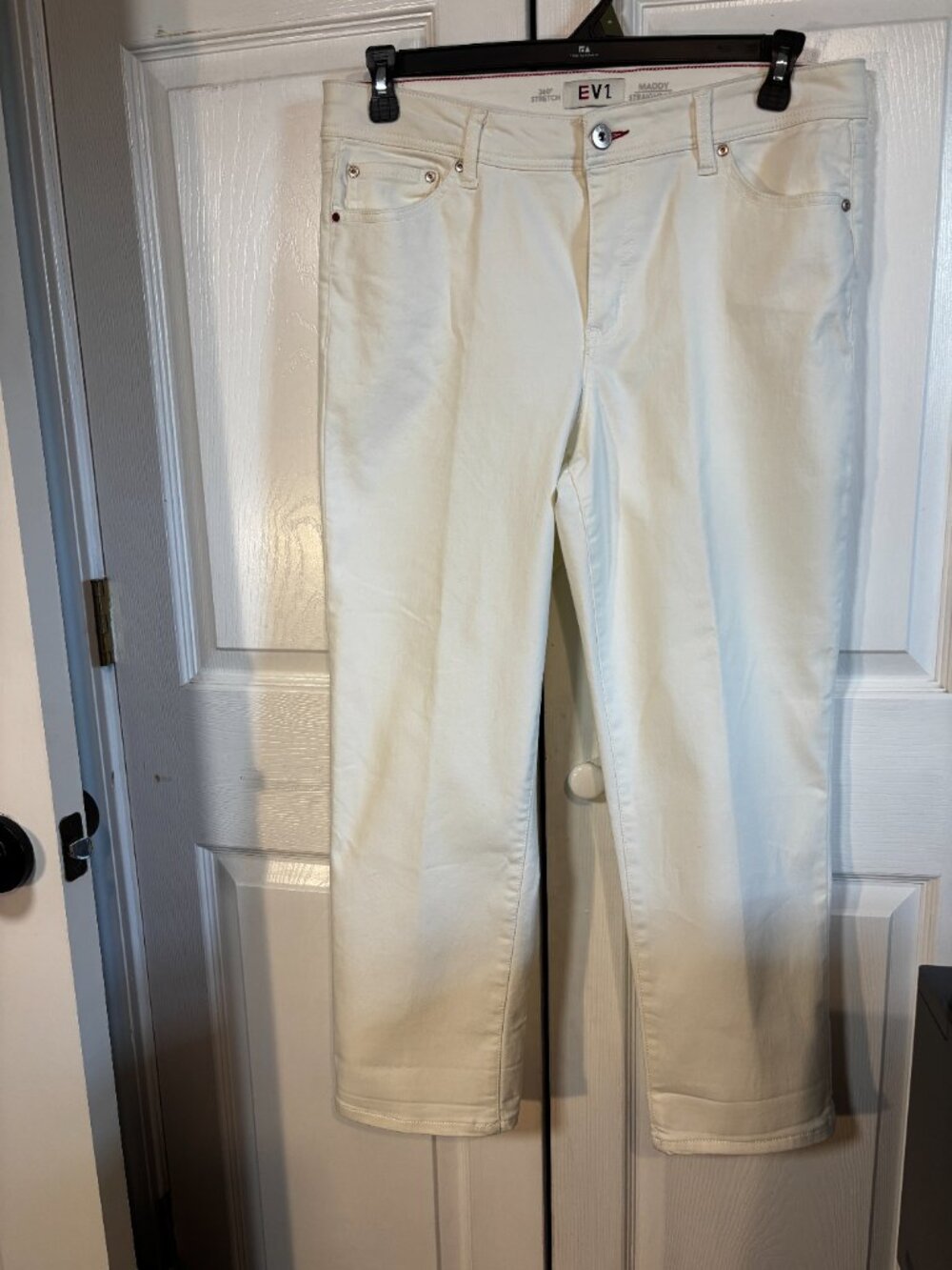 EV1 Maddy Straight Leg White Jeans Womens 14 360 Stretch Denim Soft